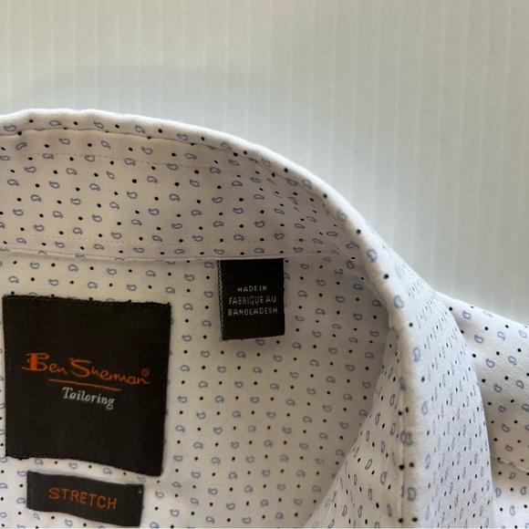 Ben Sherman Tailoring Stretch Button Up Long Sleeve Shirt White Blue Size Med - Picture 5 of 10